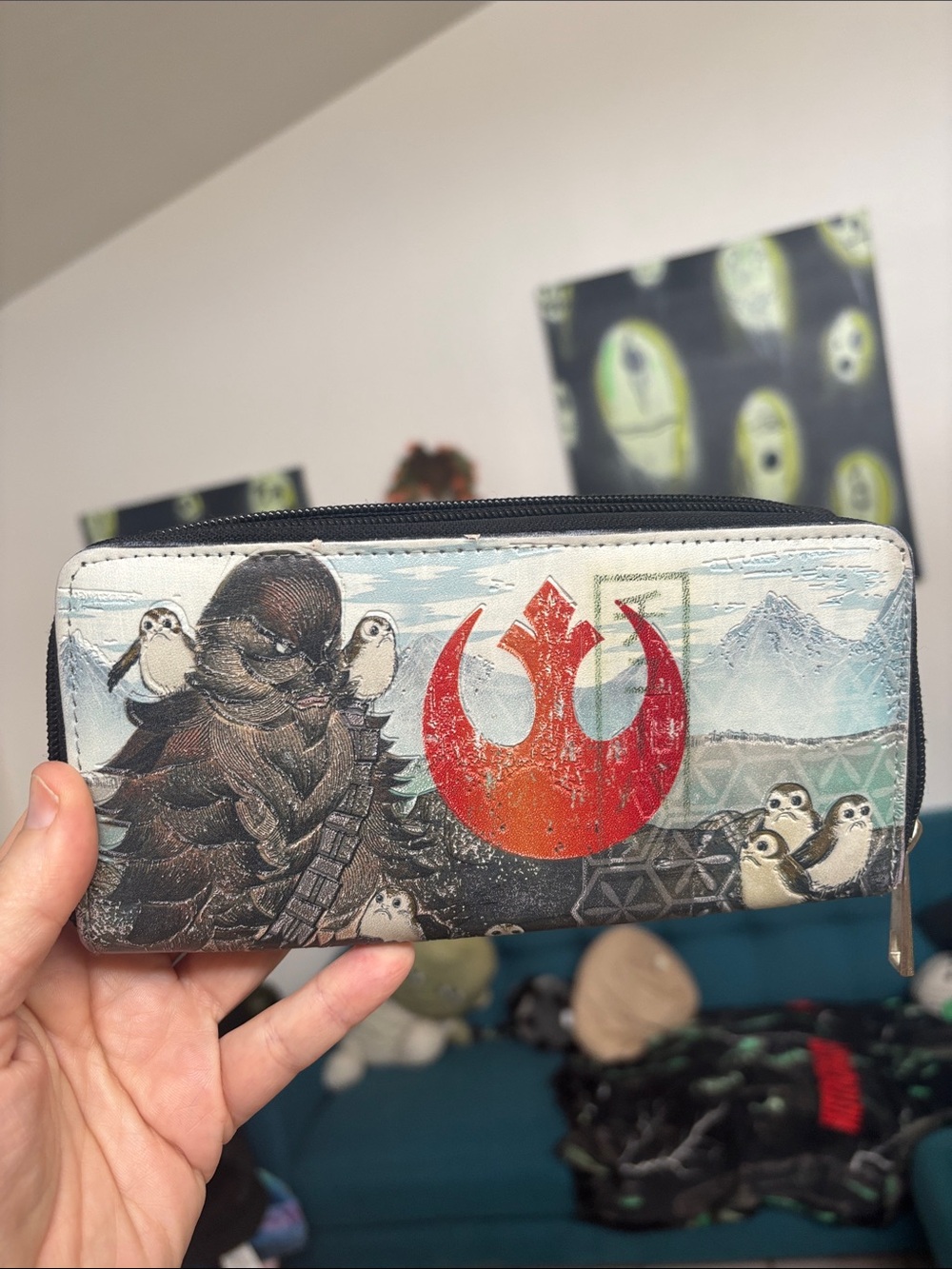 Porg Illustration Zip-Around Wallet